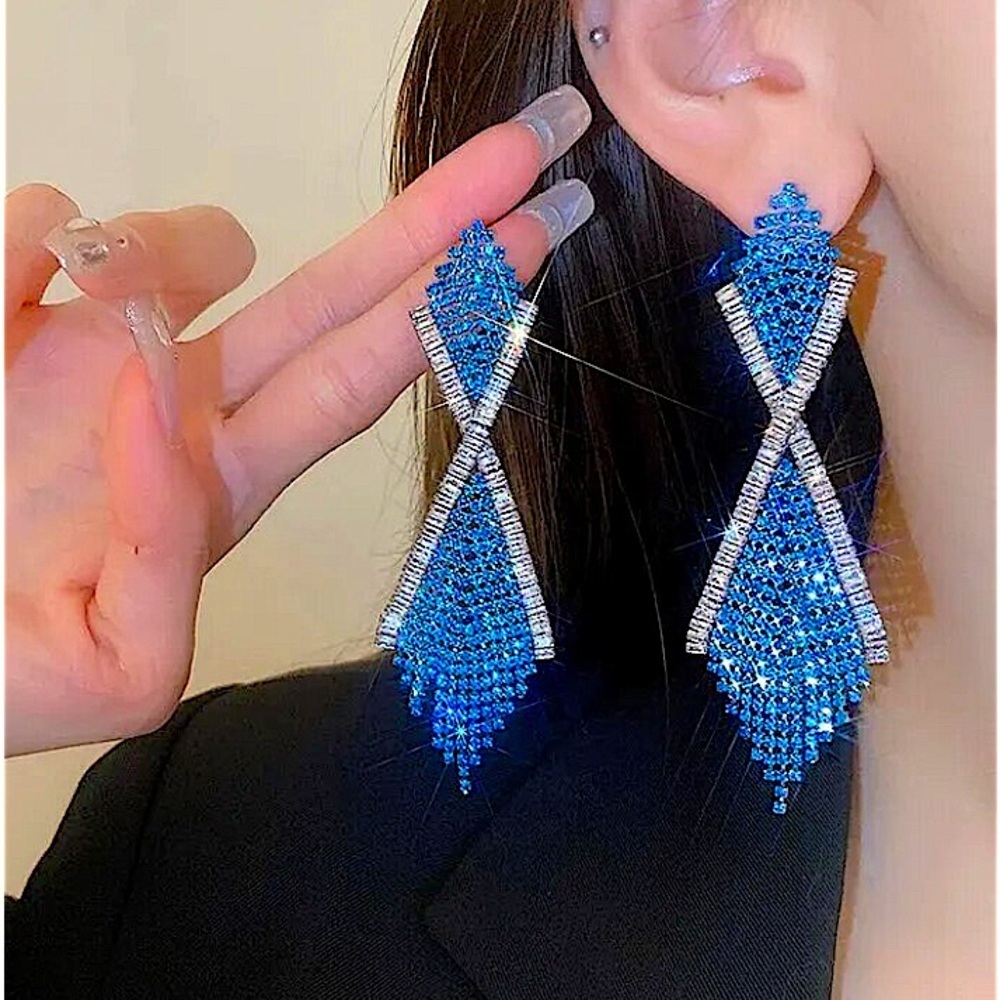 Blue Sapphire Rhinestone Oversized Earrings